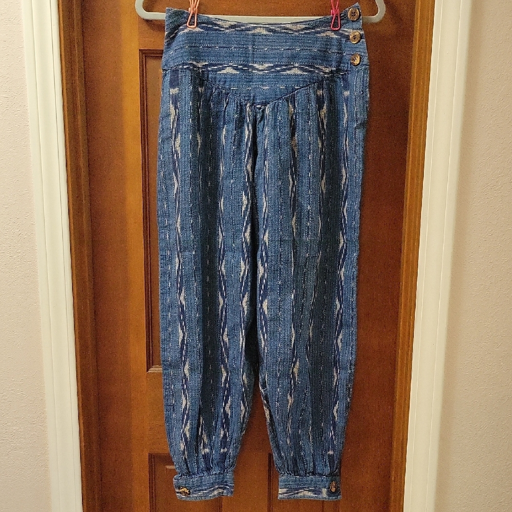 Blue Patterned Cotton Harem Pants - image 1